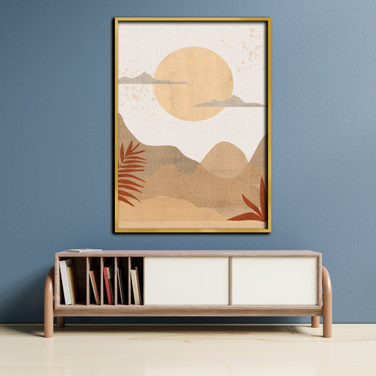 Golden Horizon Tranquil Sunset Canvas Painting Framed Wall Art