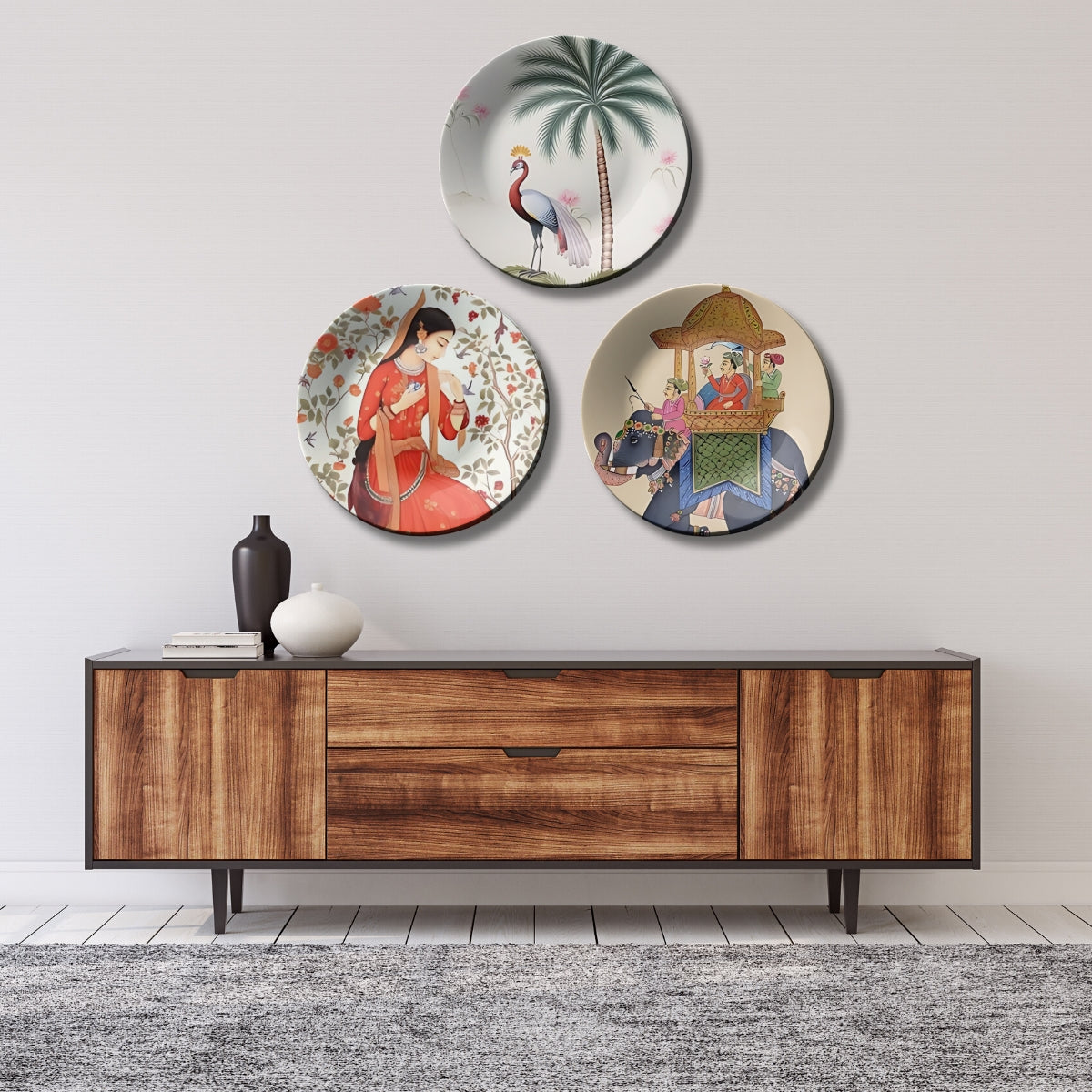 Set of 3 Assorted Nature and Culture Ceramic Decorative Wall Plates Décor