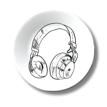 Headphone Black and White Art Decorative Wall Plate