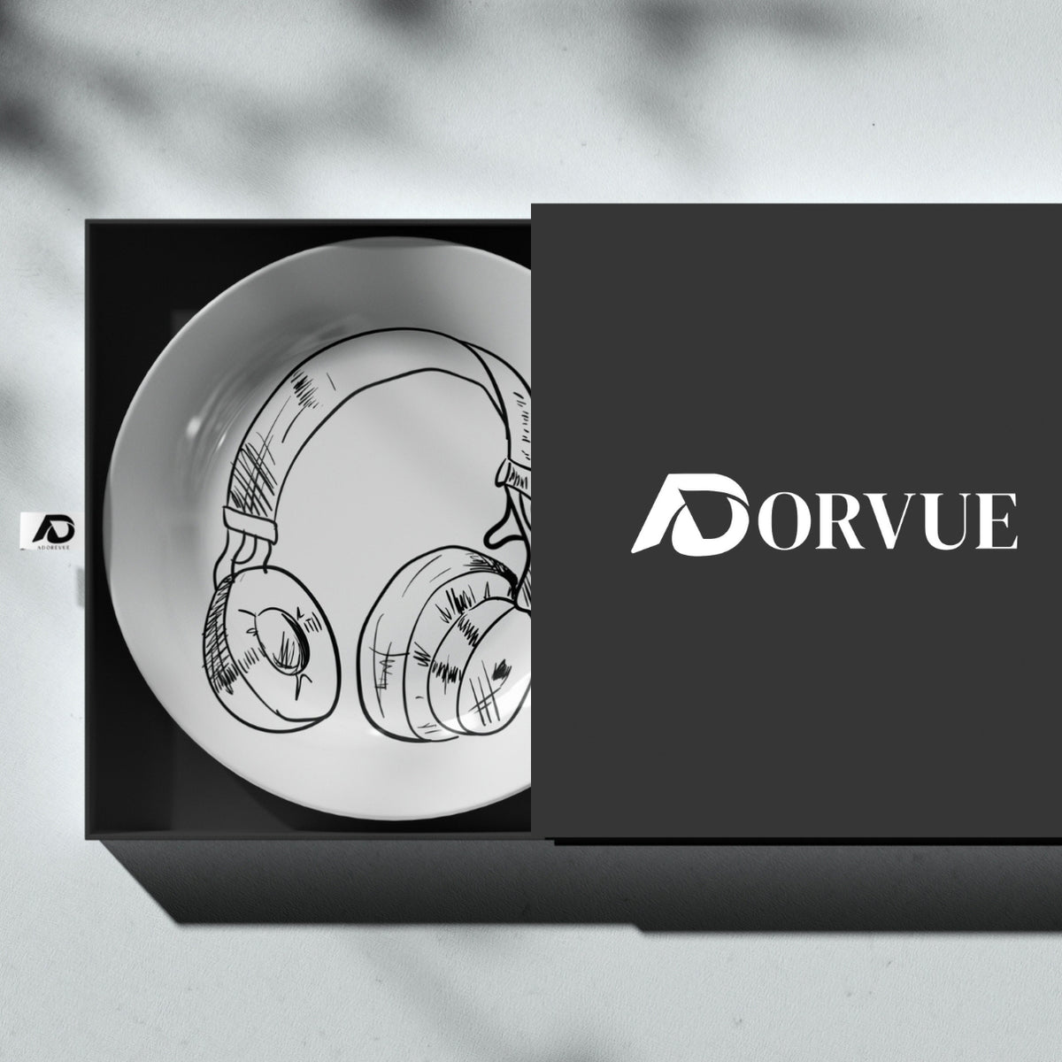Headphone Black and White Art Decorative Wall Plate