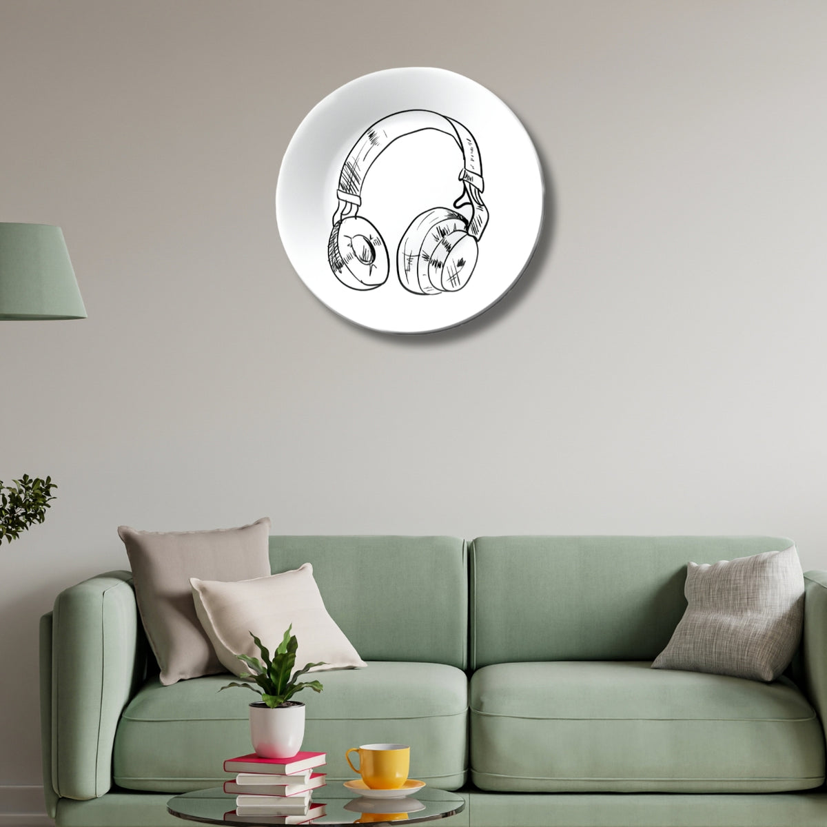 Headphone Black and White Art Decorative Wall Plate