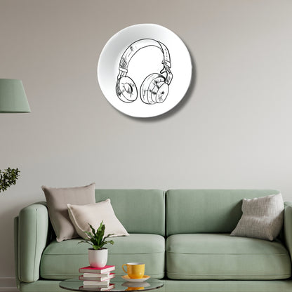 Headphone Black and White Art Decorative Wall Plate