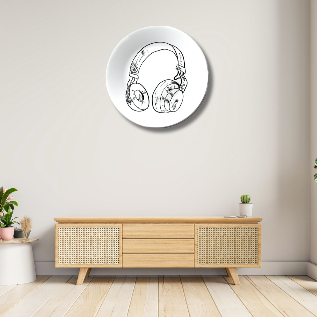 Headphone Black and White Art Decorative Wall Plate