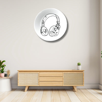Headphone Black and White Art Decorative Wall Plate
