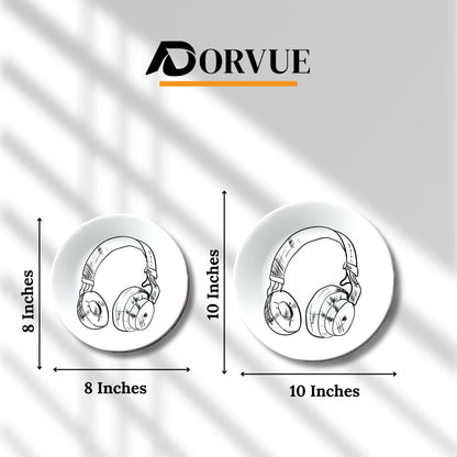 Headphone Black and White Art Decorative Wall Plate