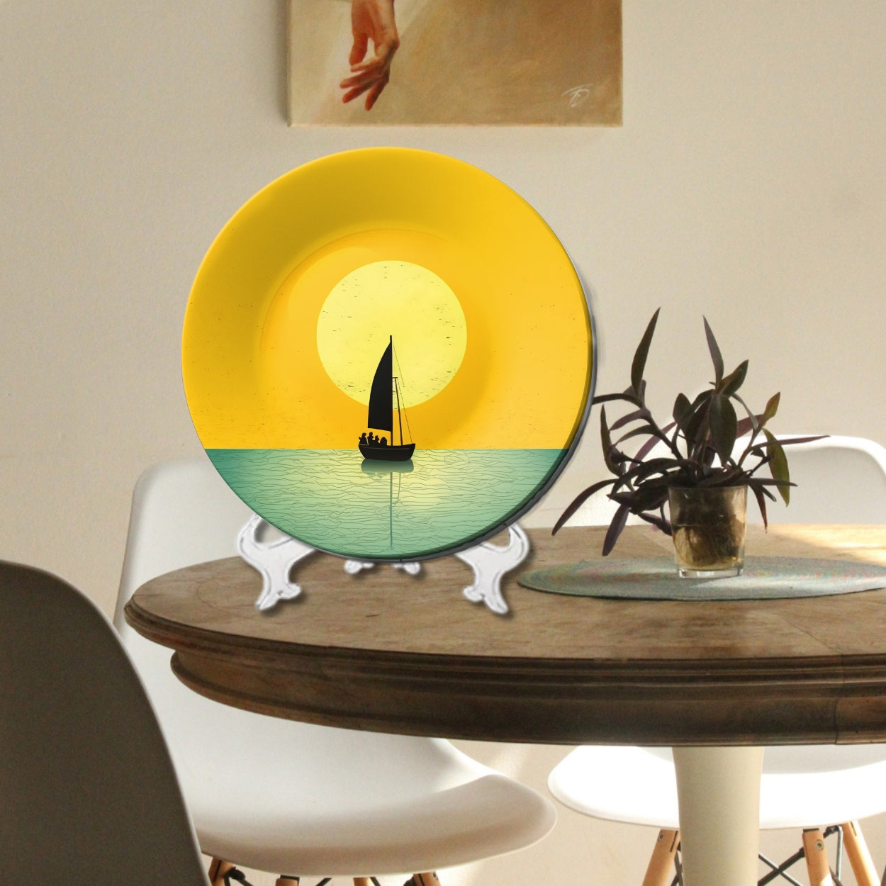 Sun-Kissed Crossing The Silent Sail Ceramic Decorative Wall Plate For Home Décor