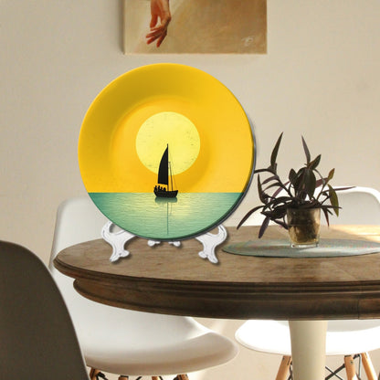 Sun-Kissed Crossing The Silent Sail Ceramic Decorative Wall Plate For Home Décor