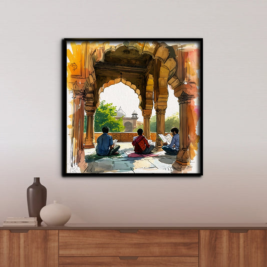 Indian Heritage Study Culture Canvas Painting Framed Wall Art