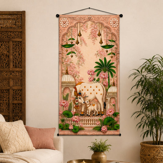 Kamdhenu Cow Tapestry Wall Hanging for Living Room & Pooja Room