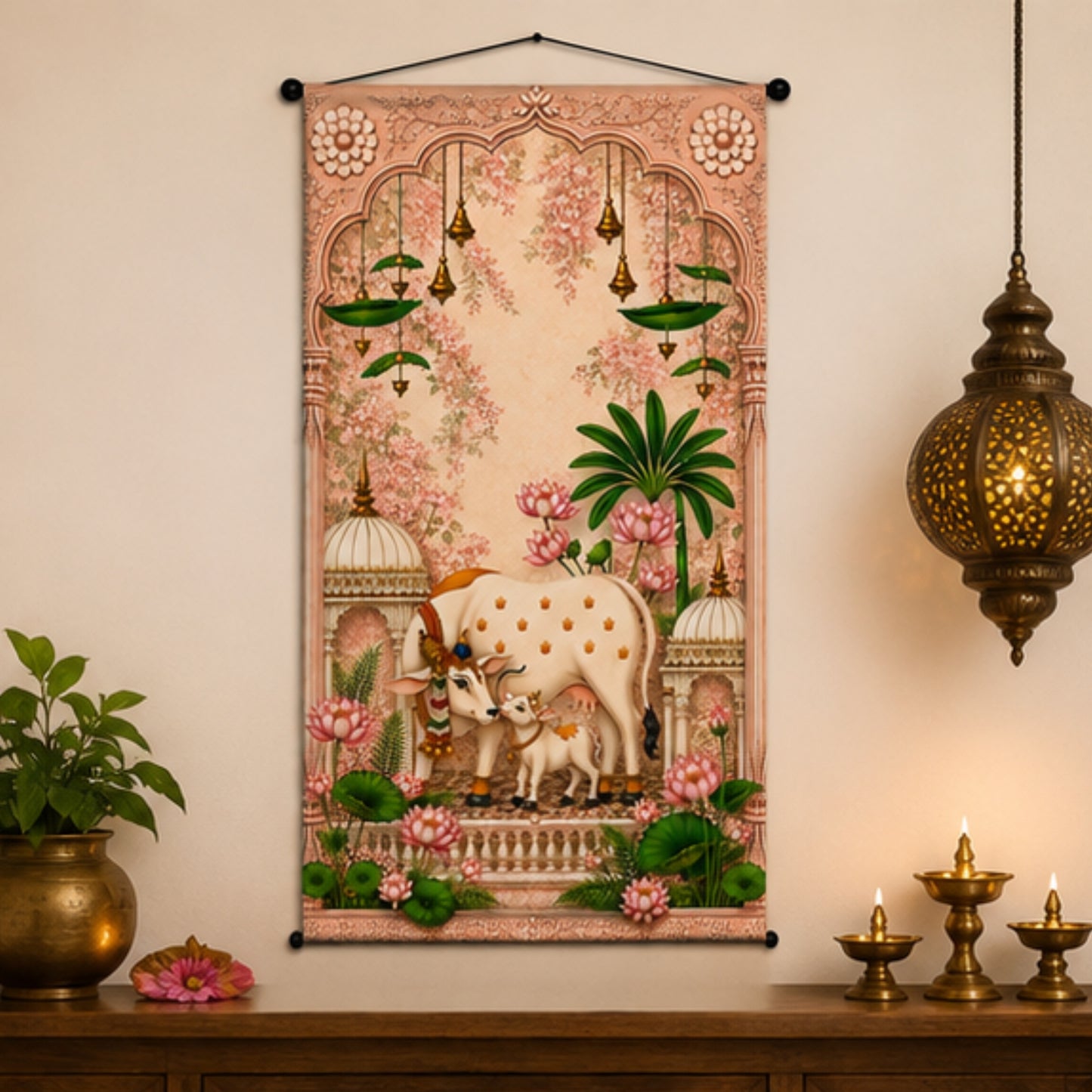 Kamdhenu Cow Wall Hanging Tapestry for Living Room & Pooja Room