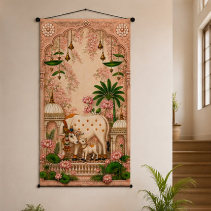Kamdhenu Cow Wall Hanging Tapestry for Living Room & Pooja Room