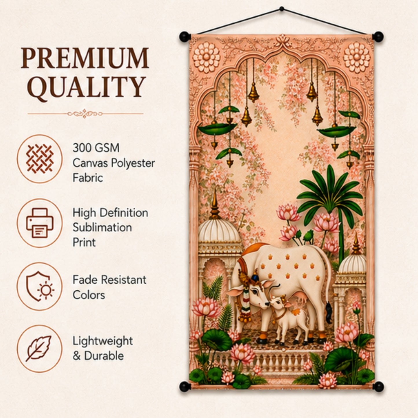 Kamdhenu Cow Wall Hanging Tapestry for Living Room & Pooja Room