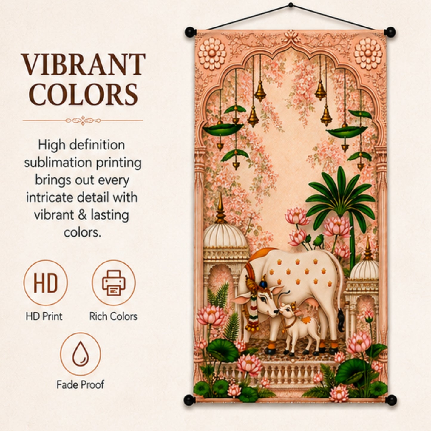Kamdhenu Cow Wall Hanging Tapestry for Living Room & Pooja Room