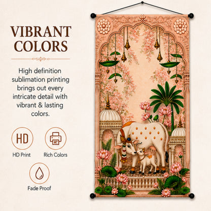 Kamdhenu Cow Wall Hanging Tapestry for Living Room & Pooja Room