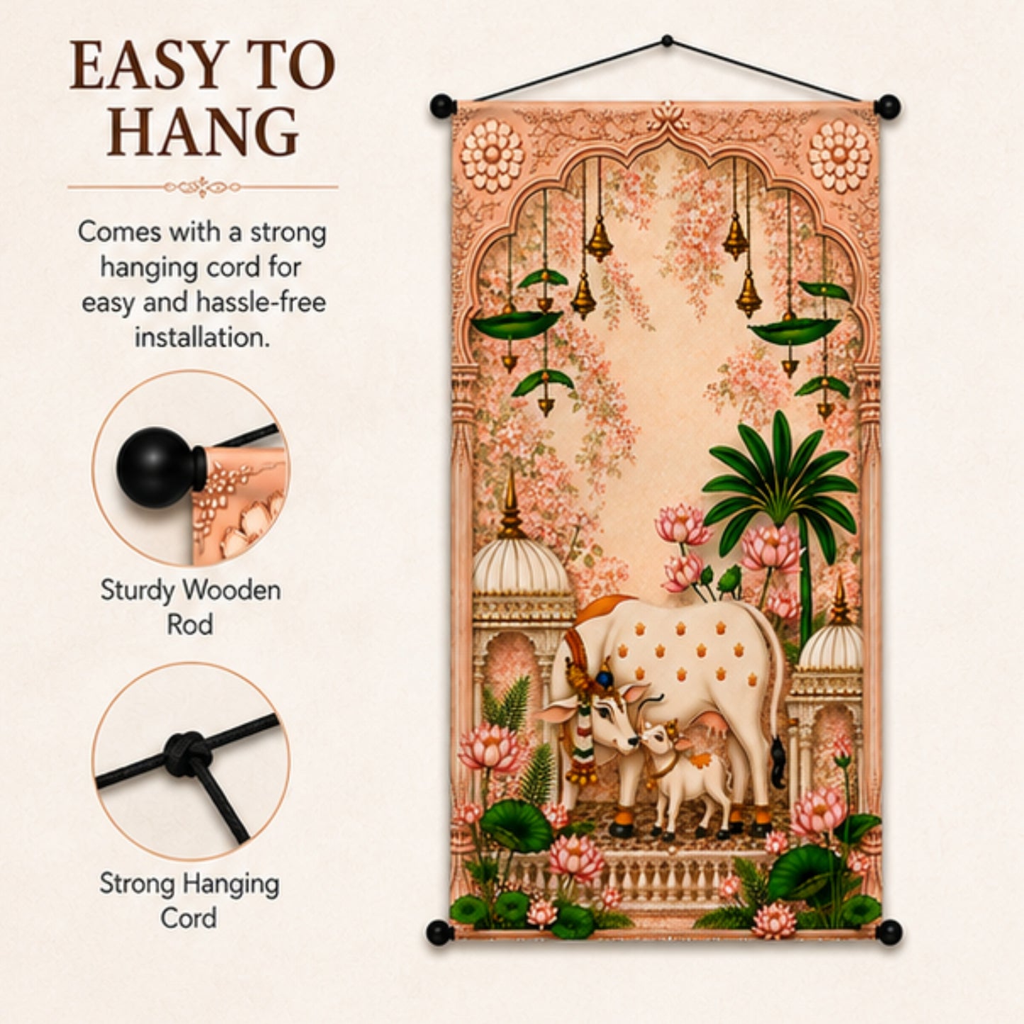 Kamdhenu Cow Wall Hanging Tapestry for Living Room & Pooja Room