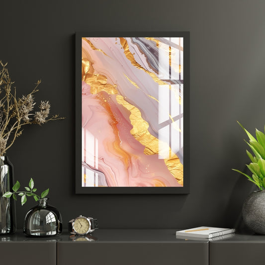 Blush Gold Marble Flow Metal Print With or Without Frame Wall Art