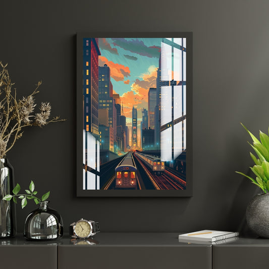 City Tracks at Dusk Metal Print With or Without Frame Wall Art