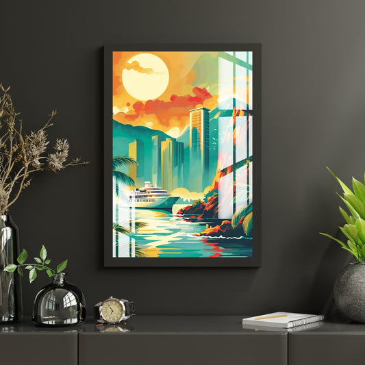 Neon Coastline City Metal Print With or Without Frame Wall Art