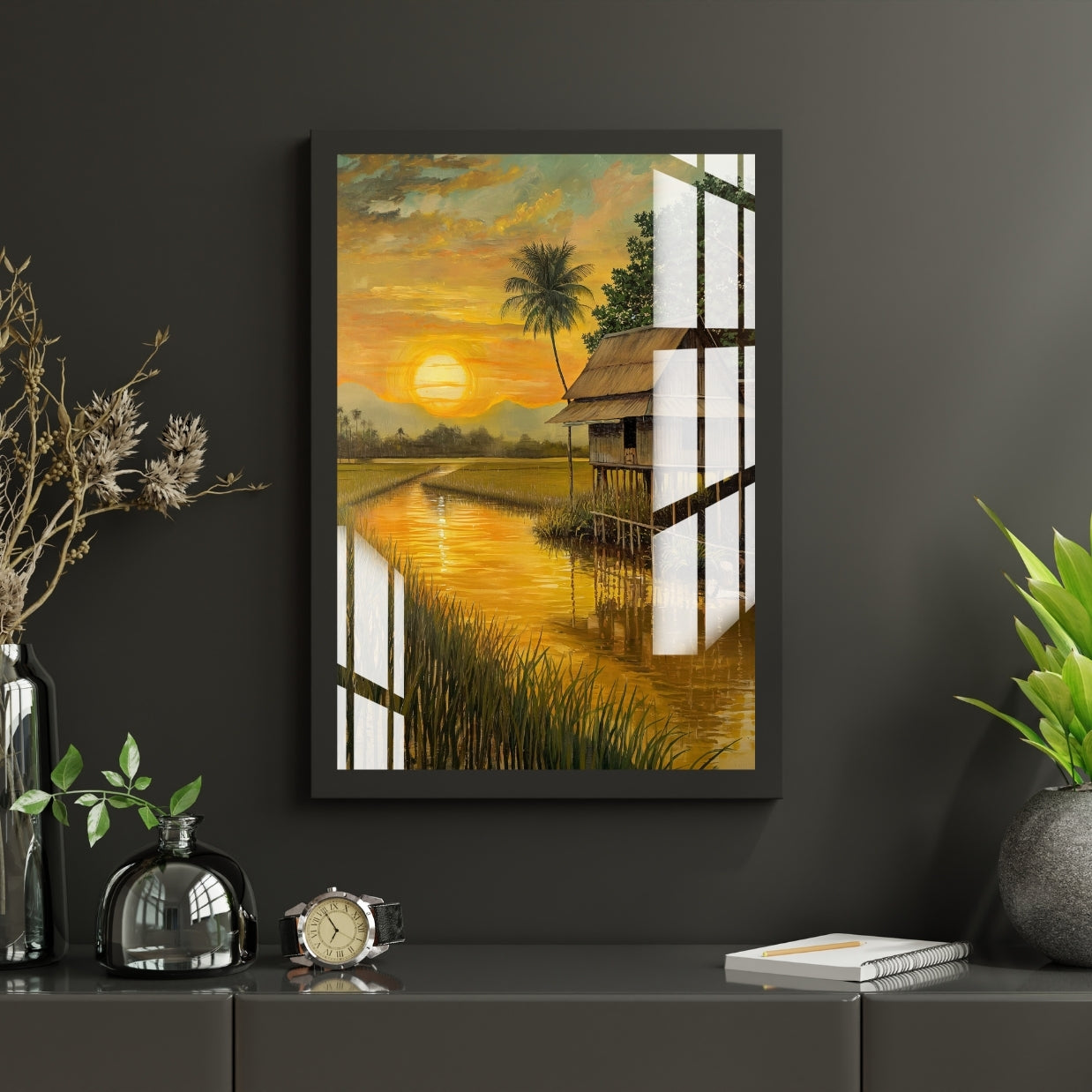 Golden Backwater Sunset Metal Print With or Without Frame Wall Art