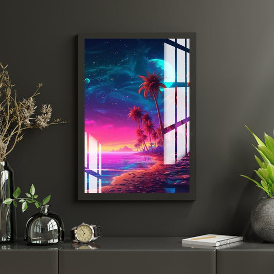 Neon Midnight Paradise Metal Print With or Without Frame Wall Art
