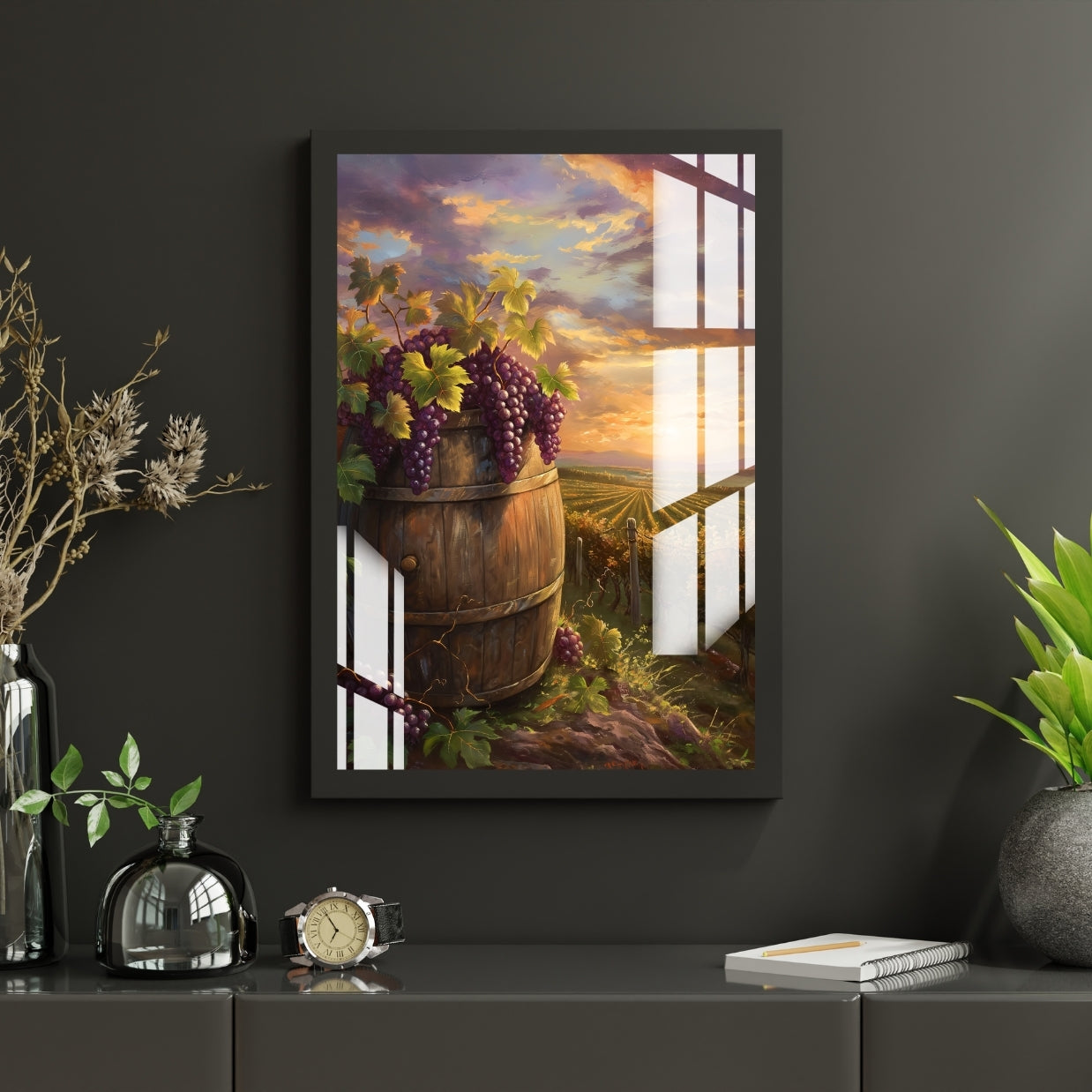 Sunset Vineyard Countryside Metal Print With or Without Frame Wall Art
