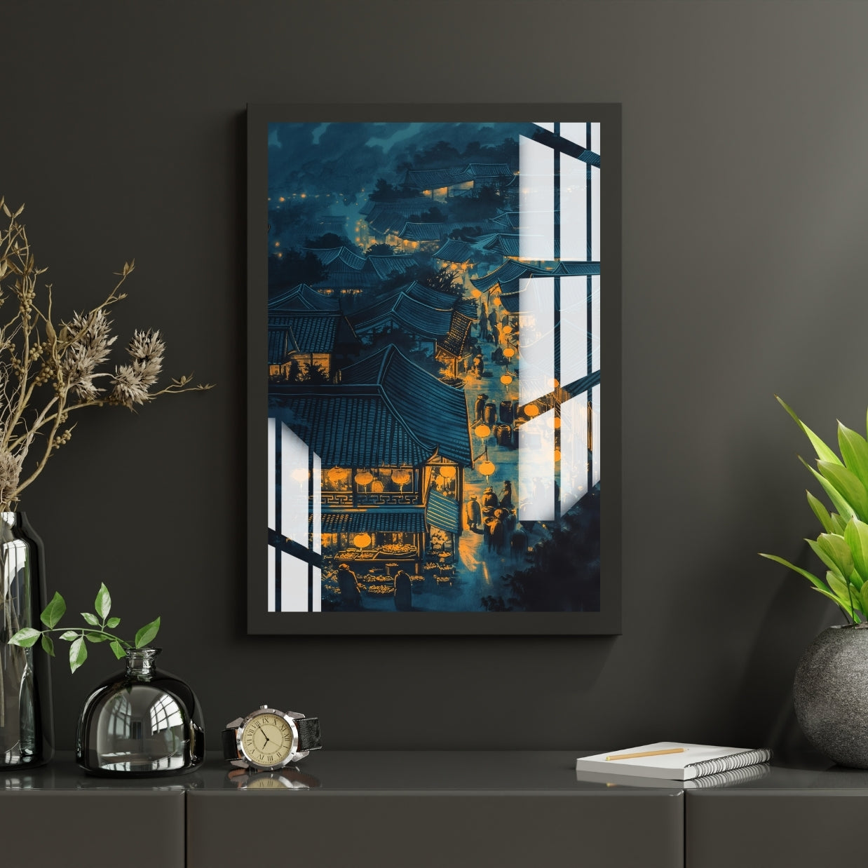 Lanterns of the Night Village Metal Print With or Without Frame Wall Art