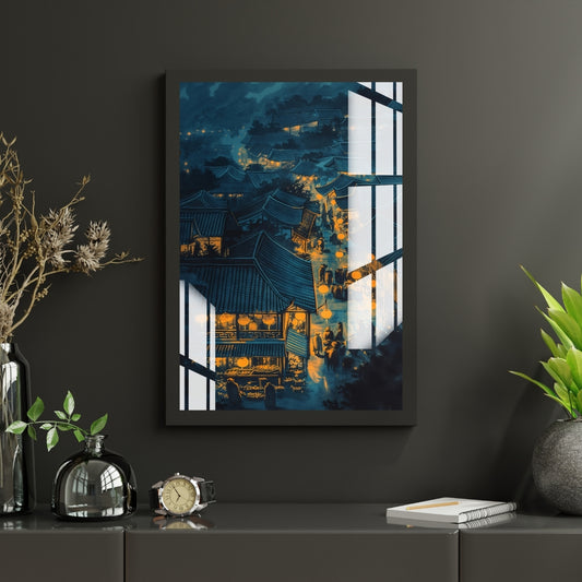 Lanterns of the Night Village Metal Print With or Without Frame Wall Art