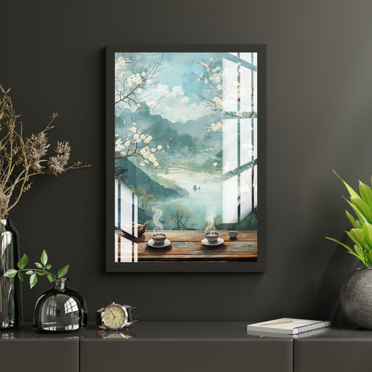 Tea by the Mountains Metal Print With or Without Frame Wall Art