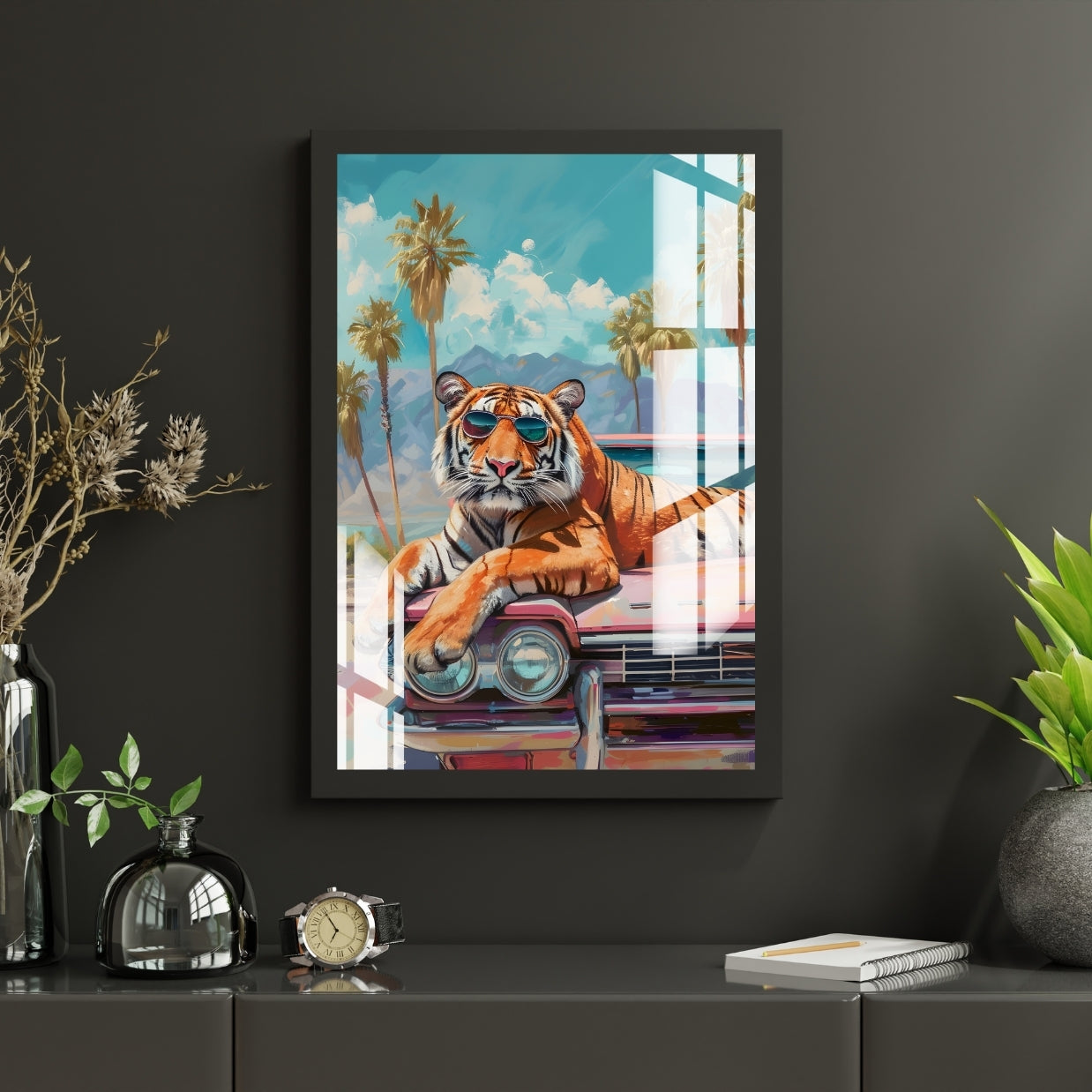 Tiger on the Road Metal Print With or Without Frame Wall Art