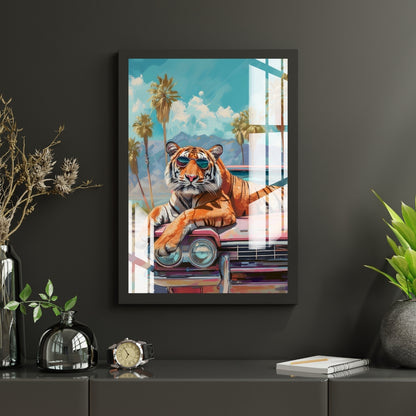 Tiger on the Road Metal Print With or Without Frame Wall Art