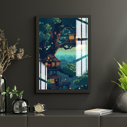Treehouse Midnight Haven Metal Print With or Without Frame Wall Art