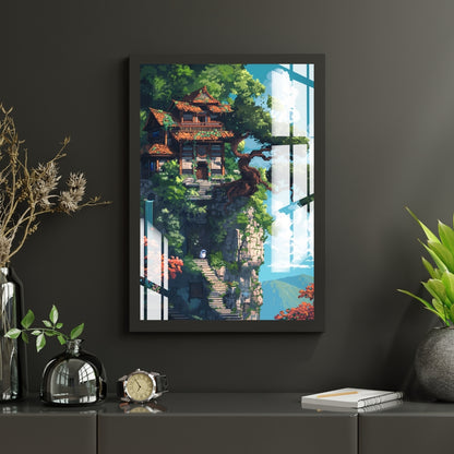 Cliffside Sanctuary Metal Print With or Without Frame Wall Art