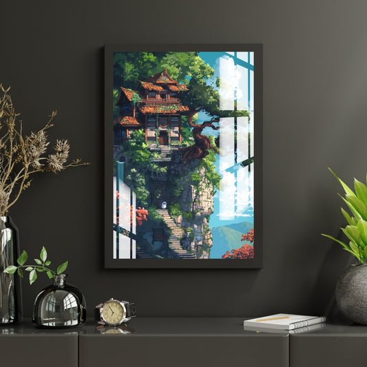 Cliffside Sanctuary Metal Print With or Without Frame Wall Art