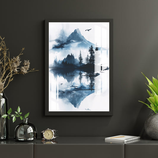 Still Waters, Silent Peaks Metal Print With or Without Frame Wall Art