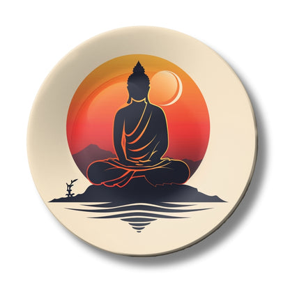 Meditating Buddha Orange Decorative Wall Plate