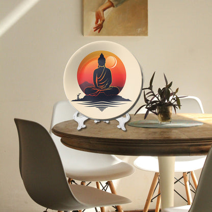 Meditating Buddha Orange Decorative Wall Plate
