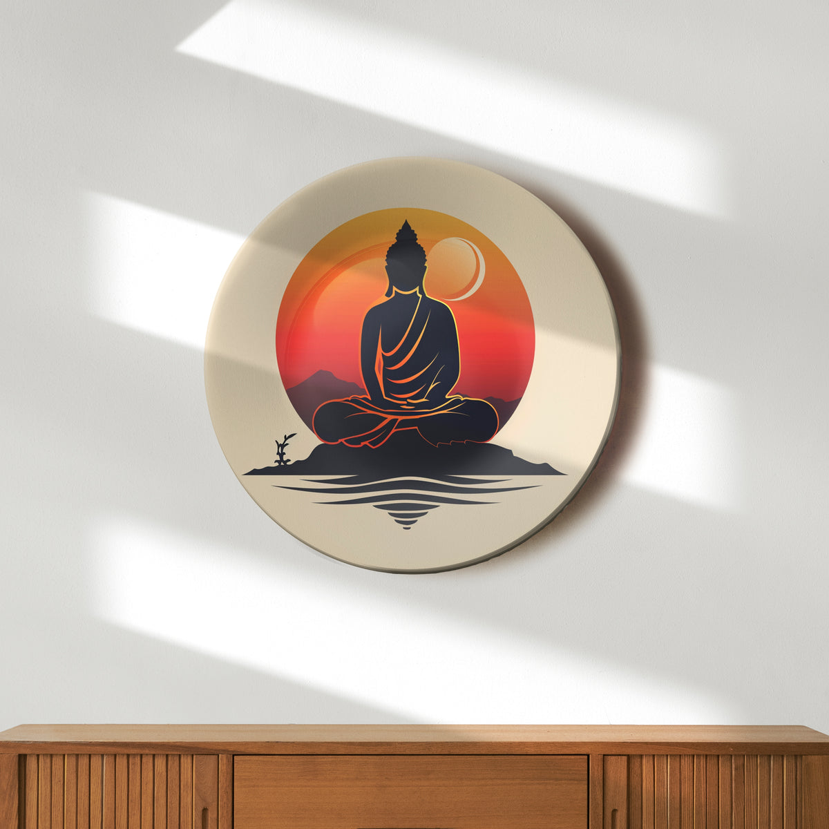 Meditating Buddha Orange Decorative Wall Plate
