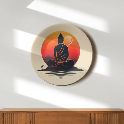 Meditating Buddha Orange Decorative Wall Plate