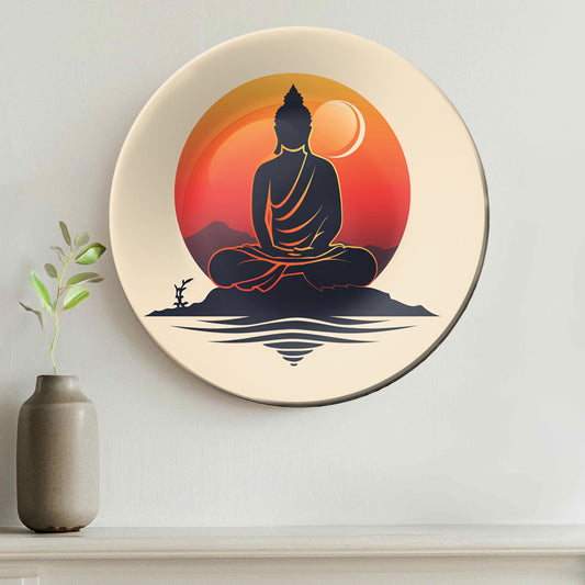 Meditating Buddha Orange Decorative Wall Plate