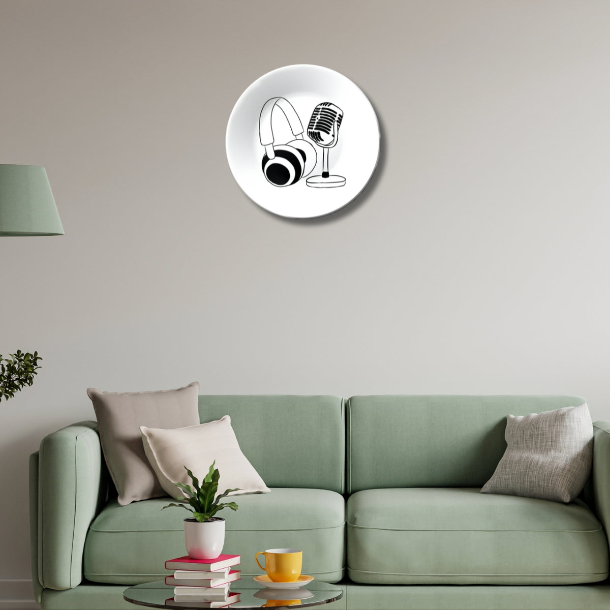 Microphone With Headphones Decorative Wall Plate