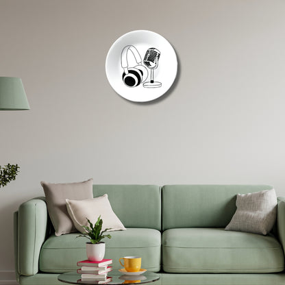 Microphone With Headphones Decorative Wall Plate