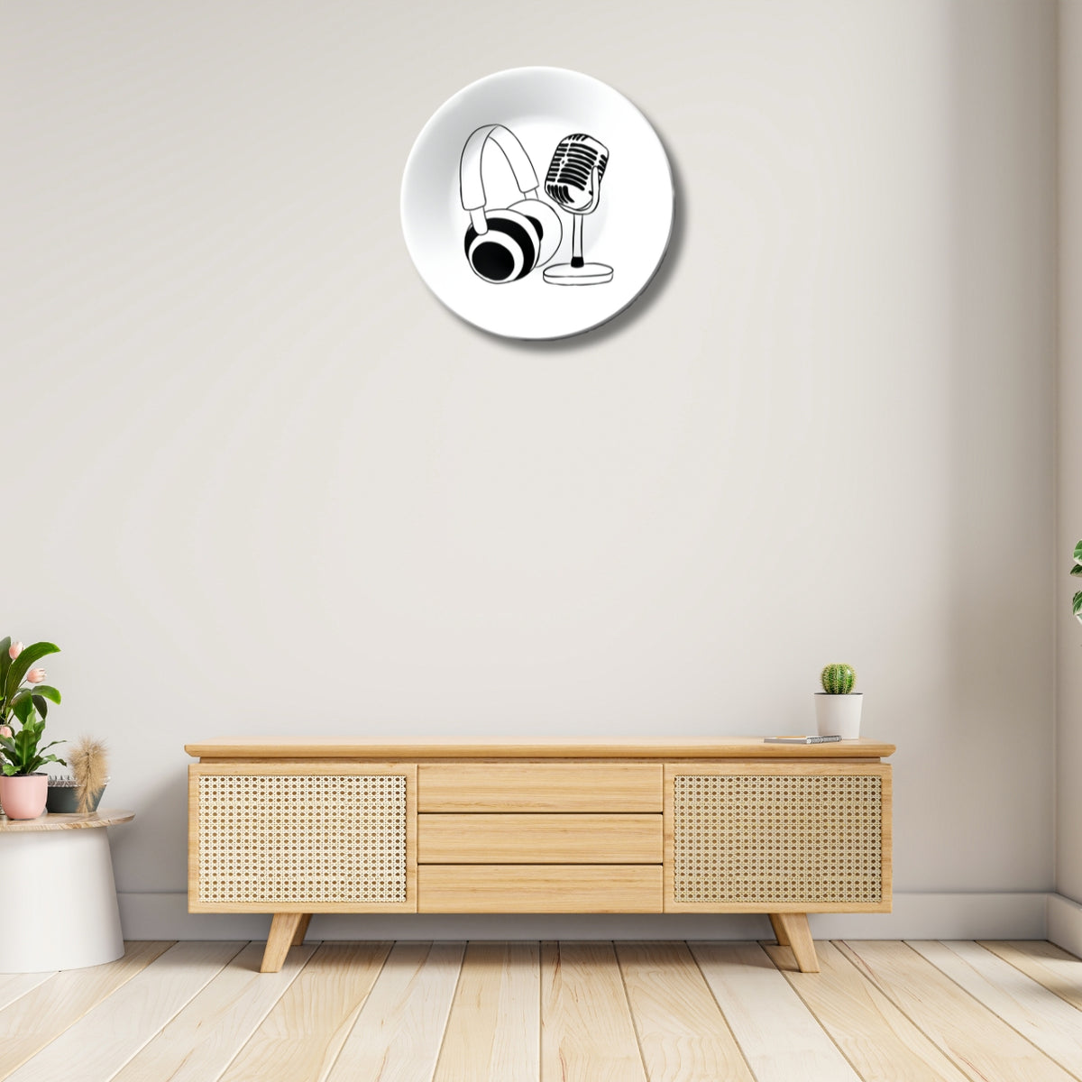 Microphone With Headphones Decorative Wall Plate