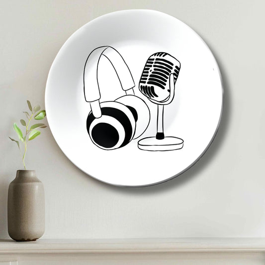 Microphone With Headphones Decorative Wall Plate