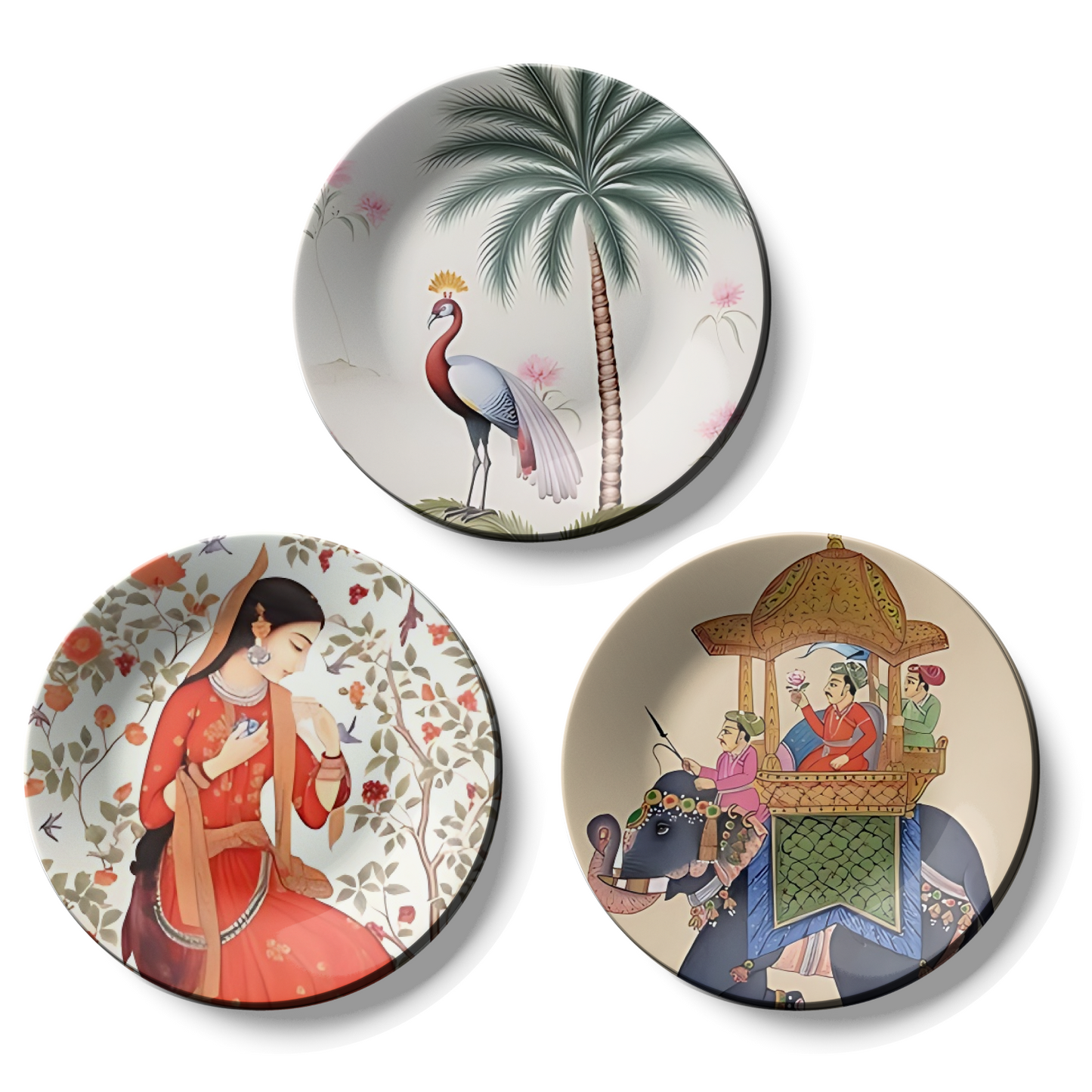 Set of 3 Assorted Nature and Culture Ceramic Decorative Wall Plates Décor