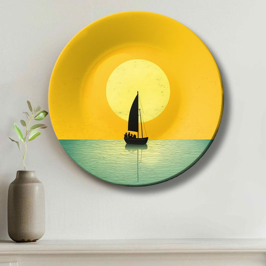 Sun-Kissed Crossing The Silent Sail Ceramic Decorative Wall Plate For Home Décor