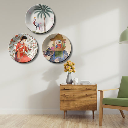 Set of 3 Assorted Nature and Culture Ceramic Decorative Wall Plates Décor