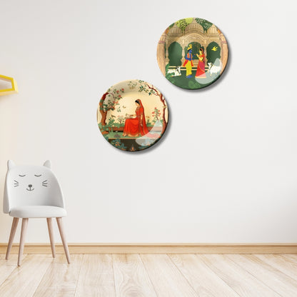 Set of 2 Radha Krishna Conversation & Wait Beautiful Story Home Décor Wall Plates