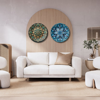 Set of 2 Aadhya Mandala Divine Chakra Ceramic Wall Plates Home Décor