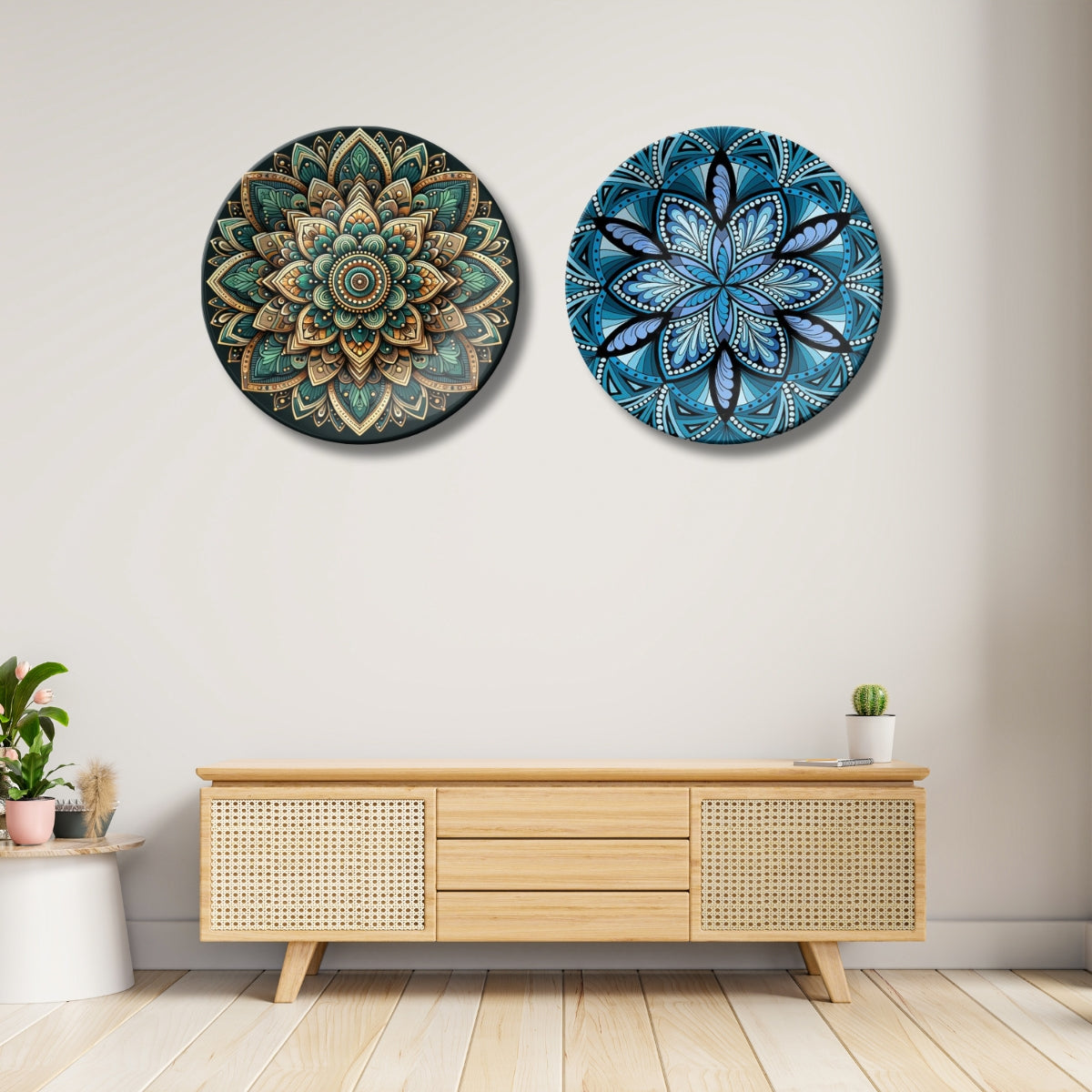 Set of 2 Aadhya Mandala Divine Chakra Ceramic Wall Plates Home Décor