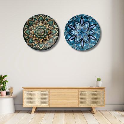 Set of 2 Aadhya Mandala Divine Chakra Ceramic Wall Plates Home Décor